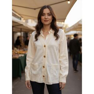 NEW Ballantyne Vintage 80s Ivory Wool Sloucy Cardigan Large NOS